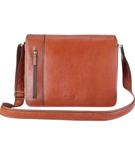 Genuine Leather Tan Laptop Satchel Messenger Shoulder Bag - Astor