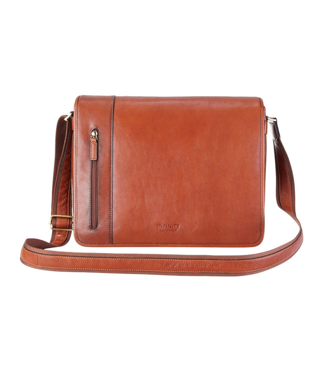 Genuine Leather Tan Laptop Satchel Messenger Shoulder Bag - Astor