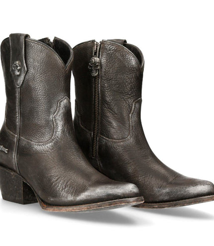 New Rock Black Leather Pointed Cowboy Boots - WSTM006-S1