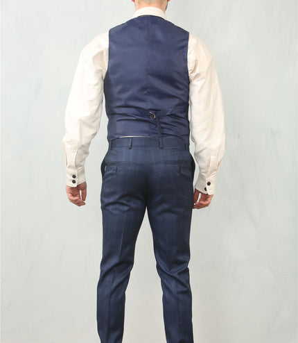 Men's 3 Piece Prince Of Wales Blue Suit Workwear
