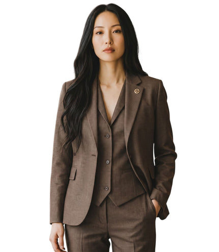 Women's Brown Three Piece Check Tailored Tweed Suit - TPW50