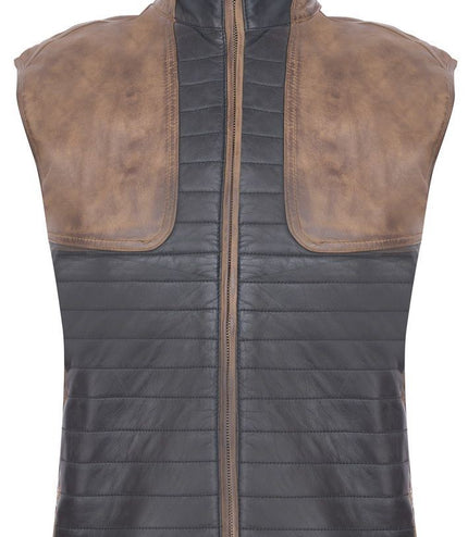 Mens Black/Brown Leather Gilet-Sheffield