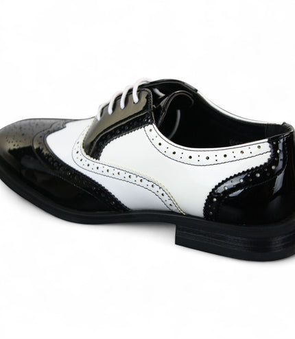 Men's Patent Lace-Up Black White Brogues Smart Dress Shoes