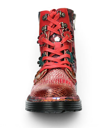 Laura Vita Women's Gothic Victorian Floral Red Leather Lace-Up Boots - Incaso-39