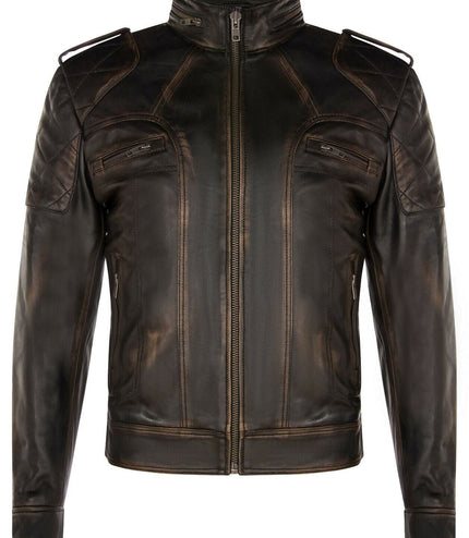 Mens Vintage Leather Racing Biker Jacket-Brooklyn