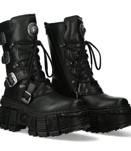 New Rock Mid-Calf Leather Goth Boots-WALL373-S5