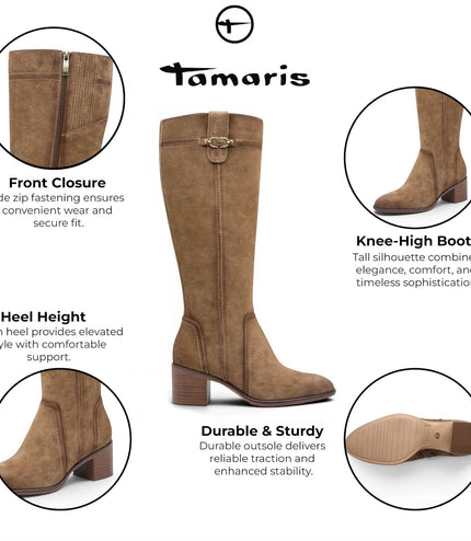 Tamaris Women’s Brown Suede Leather Riding Knee-High Heel Long Boots - 25576-47