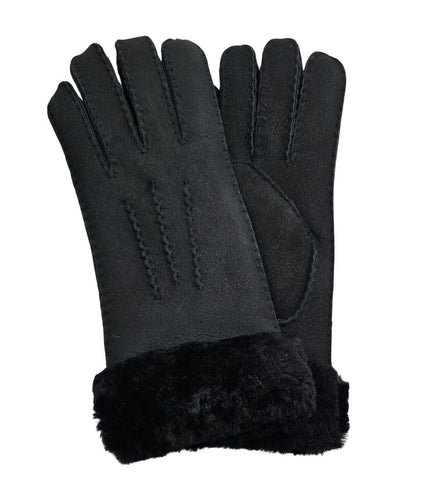Infinity Leather Womens Black Sheepskin Suede Gloves with Fur Cuff