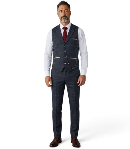 Men's Navy Blue Tweed 3 Piece Wool Blend Formal Suit - TP-32