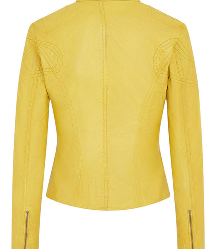Womens Slim-Fit Leather Biker Jacket-Maldon - Yellow