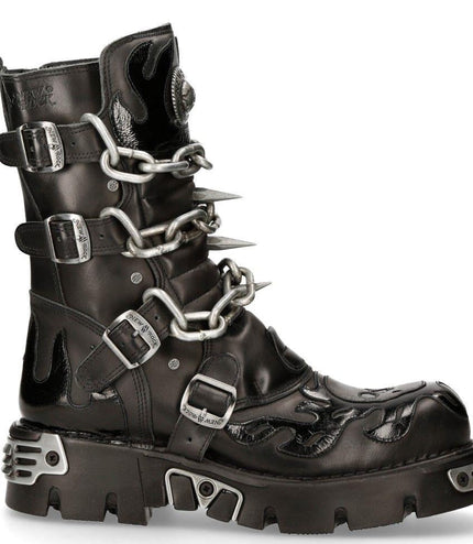 New Rock Black Spiked Mid-Calf Gothic Boots - 727-S1