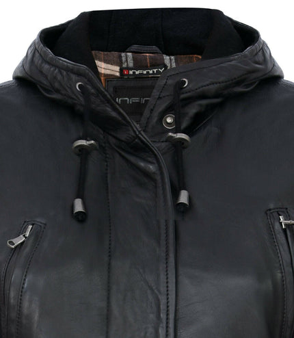 Womens Mid Length Hooded Parka Jacket-Oakengates - Black