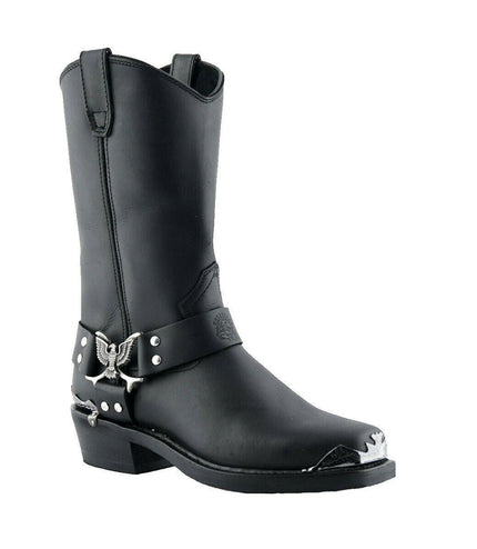 Grinders Mens Black Cowboy Biker Boots - Eagle Hi
