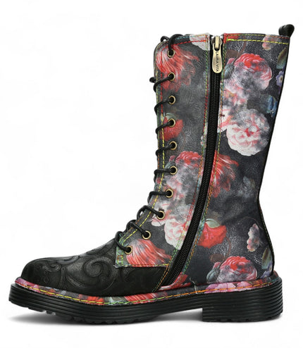 Laura Vita Incaso-18 Black Floral Womens Gothic Victorian Leather High Boots