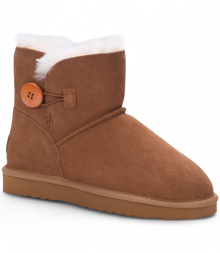 Women's Sheepskin Suede Tan Brown Ankle Bootie Warm Winter Boots - Alpine