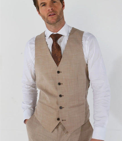 Men's 3 Piece Beige Summer Wedding Tailored Fit Suit