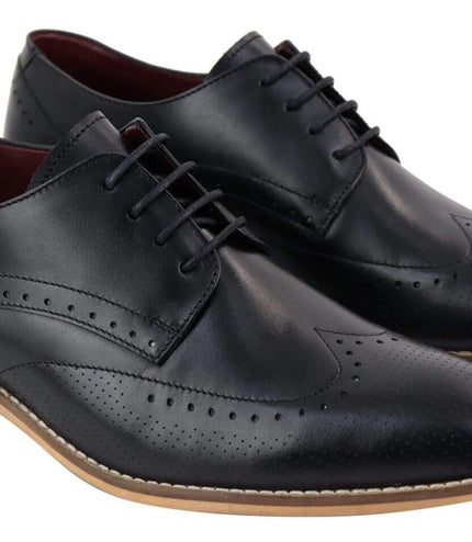 Mens Classic Oxford Brogue Shoes In Perforated Black Leather
