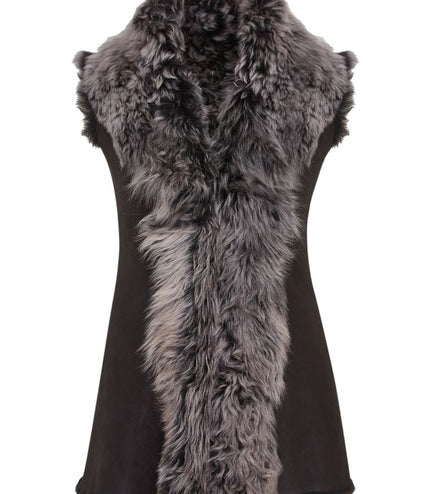 Women's Black Toscana Shearling Nappa Leather Sheepskin Gilet - Parkes