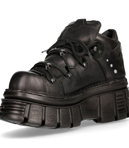 NEW ROCK 106N-S52 TOWER SHOES Metallic Black Leather Biker Punk Gothic Boots
