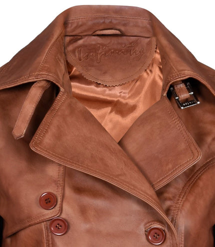 Womens Nappa Leather Trench Coat-Mosul - Tan