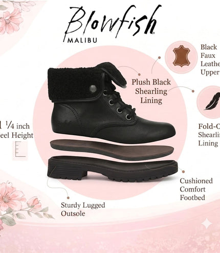 Blowfish Malibu Women's Black Faux Leather Lace Up Winter Boots - Andy-Cozy