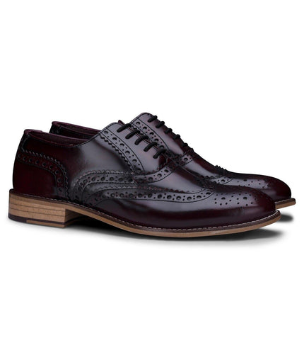 Mens Classic Oxford Maroon Leather Gatsby Brogue Shoes