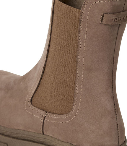Tamaris Womens Dune Taupe Brown Leather Classic High Pull-On Chelsea Ankle Boots
