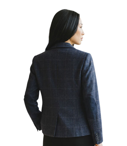 Women's Navy 2 Piece Check Formal Tweed Blazer & Waistcoat Set - TPSTZ-7