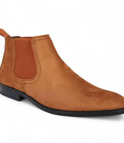 Men's Tan Suede Chelsea Boots Real Leather Lined Slip-On