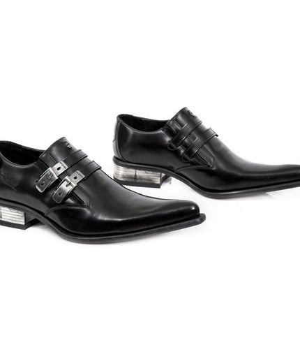 New Rock Black Leather Buckled Newman Shoes- M-2246-S14