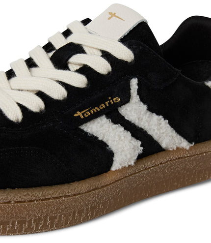 Tamaris Womens Black White Fur Suede Leather Fashion Lace Up Sneakers