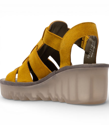 Fly London Women's BAIC621FLY Yellow Suede Leather Wedge Sandals