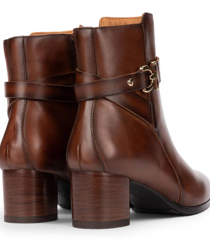Pikolinos Women's Brown Leather Ankle Heeled Boots - Calafat