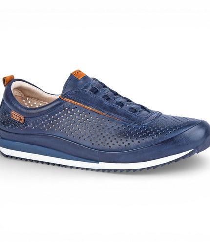 Pikolinos Men's Blue Leather Elastic Slip-on Sneaker Trainers Shoes - Liverpool