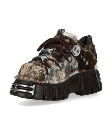 New Rock Brown Fur Leather Gothic Platform Ankle Boots - M-120N-C114