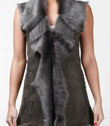 Women's Toscana Sheepskin Long Gilet-Sorocaba - Grey