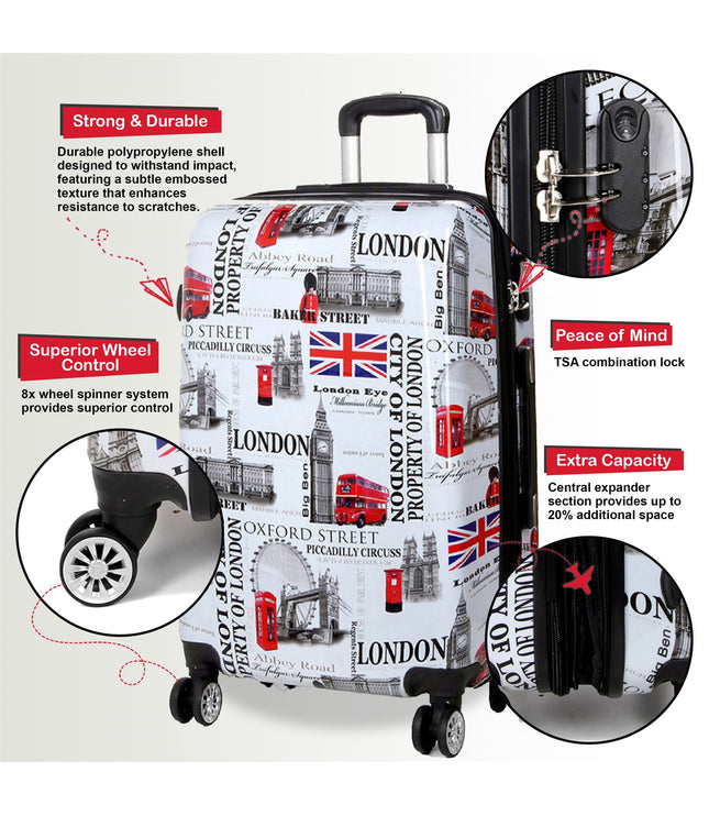 Cooma Set of 3 Hard Shell Suitcase London in Black Flower