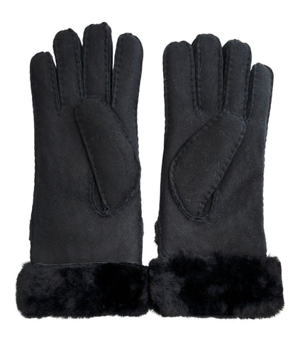 Infinity Leather Womens Black Sheepskin Suede Gloves with Roll Up/Down Cuff