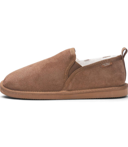 Men's Chestnut Tan Genuine Sheepskin Suede Slipper Winter Moccasins - Cedar