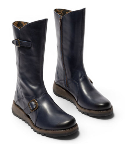 Fly London Womens Blue Leather Mid-Calf Long Boots - MES2913