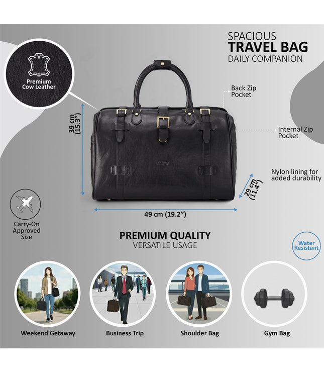 Genuine Leather Black Duffle Holdall Vintage Travel Gym Bag - Windsor