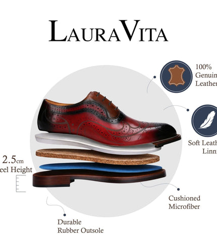 Lorenzo Conti Men's Red Black Leather Brogue Oxford Dress Shoes - Ayan-01