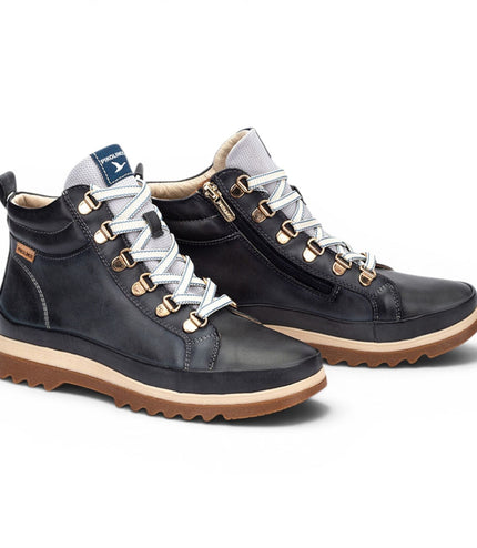 Pikolinos Women's Blue Leather Trainers Sneaker Winter Lace-up Boots - Vigo