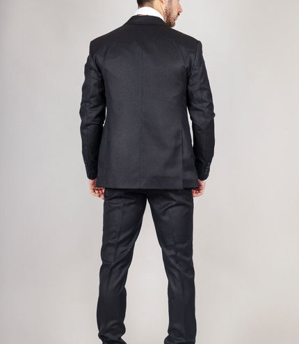 Mens IM1 Double Brusted Plain Black 3 Piece Suit