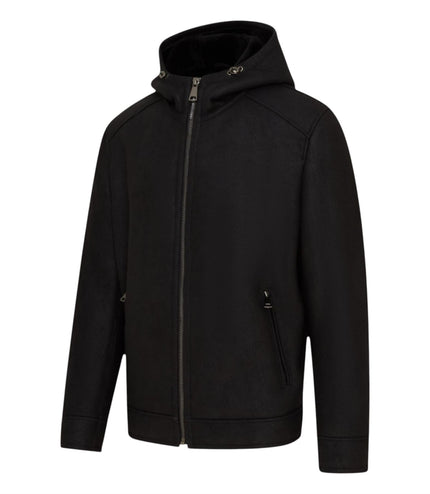 Mens Black Sheepksin Hooded Shearling Bomber Jacket - Benalla