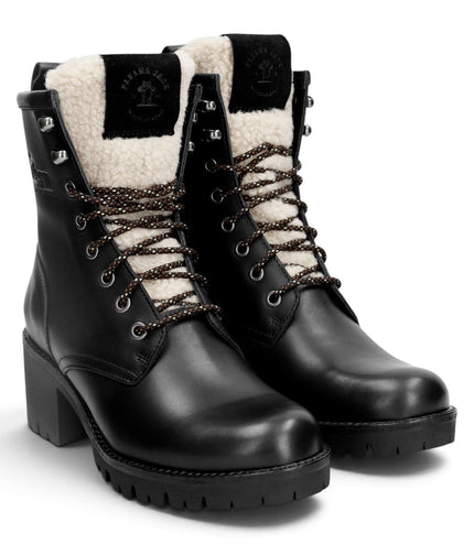 Panama Jack Women's Black Leather Waterproof Warm Heeled Lace-Up Boots - Tibi B1