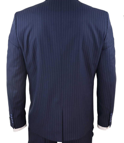 Men's 3 Piece Navy Blue Pinstripe Retro Suit