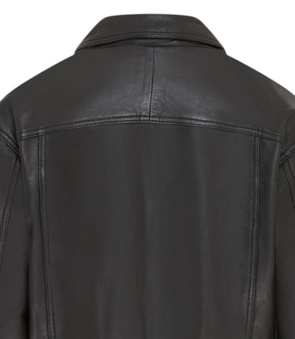Womens Black Leather Biker Bomber Oversized Jacket - Blouson
