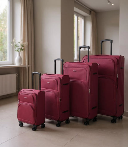 Gosford Set of 4 Soft Shell Suitcase in Burgundy Red