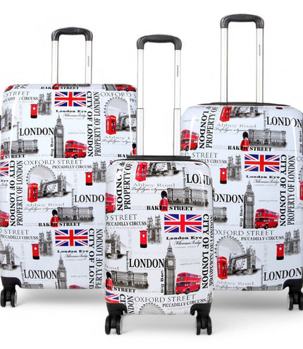 Cooma Set of 3 Hard Shell Suitcase London in Black Flower